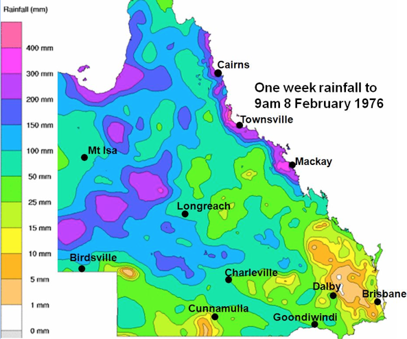 Cyclone Alan, 1976: rainfall distribution 8 Feb
